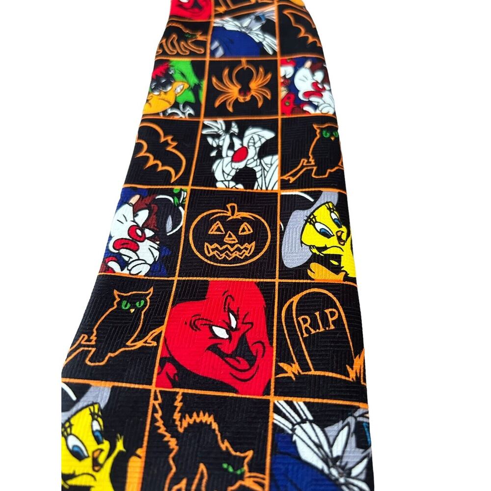 Vtg 90’s Halloween Tie‎ Looney Tunes 1998 Spooky Season Tweety Taz Sylvester